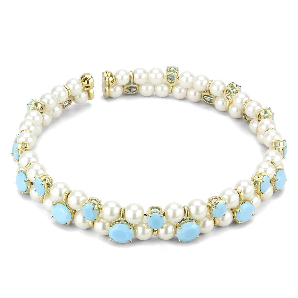 JCE4661 Gold Brass Necklace with Synthetic Glass Bead in White
