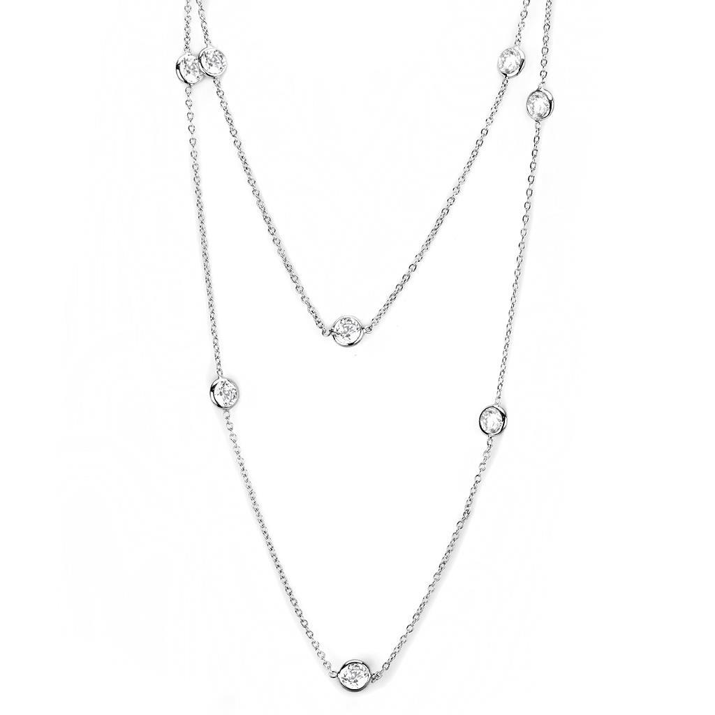 JCE4704 Rhodium Brass Necklace with AAA Grade CZ  in Clear