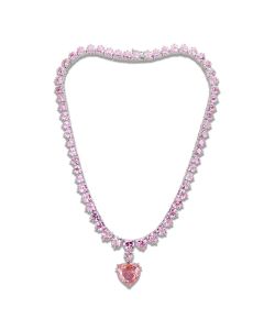 JCE4705 Rhodium Brass Necklace with AAA Grade CZ  in Rose