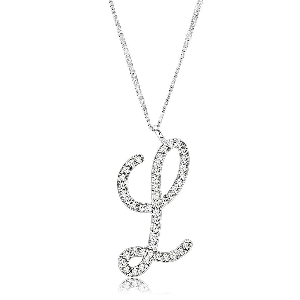 JCE4709 Silver Brass Chain Pendant with Top Grade Crystal  in Clear
