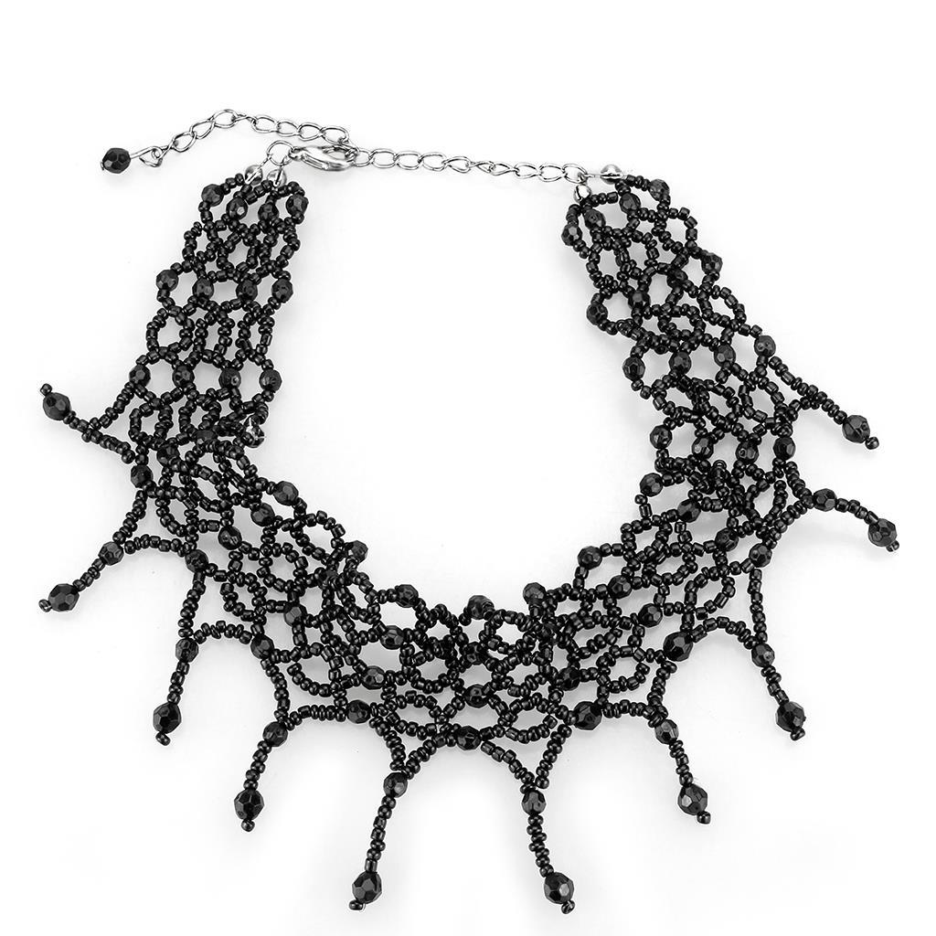 JCE4717 Rhodium Brass Necklace with Synthetic Synthetic Glass in Jet