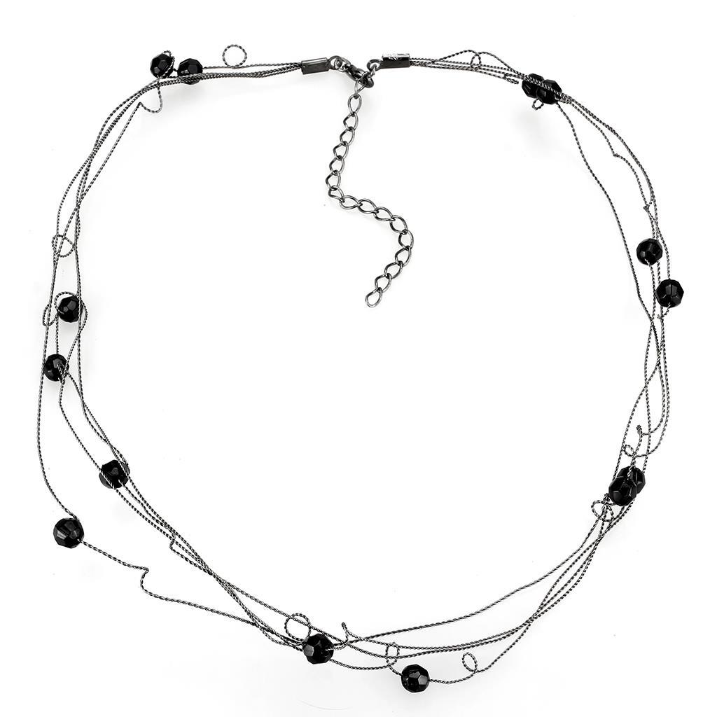 JCE4719 Ruthenium White Metal Necklace with Synthetic Synthetic Glass in Jet