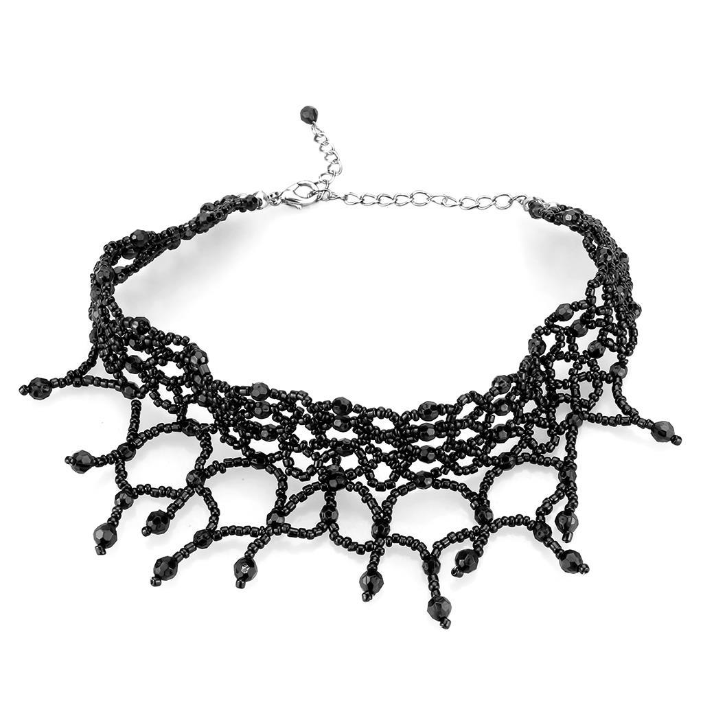 JCE4722 Rhodium Brass Necklace with Synthetic Synthetic Glass in Jet