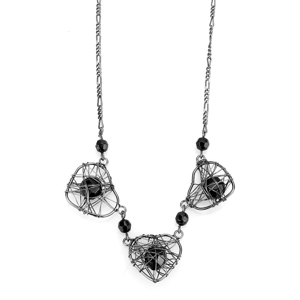 JCE4728 Ruthenium White Metal Necklace with Synthetic Synthetic Glass in Jet