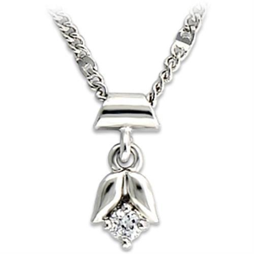JCE735 Rhodium Brass Chain Pendant with AAA Grade CZ  in Clear