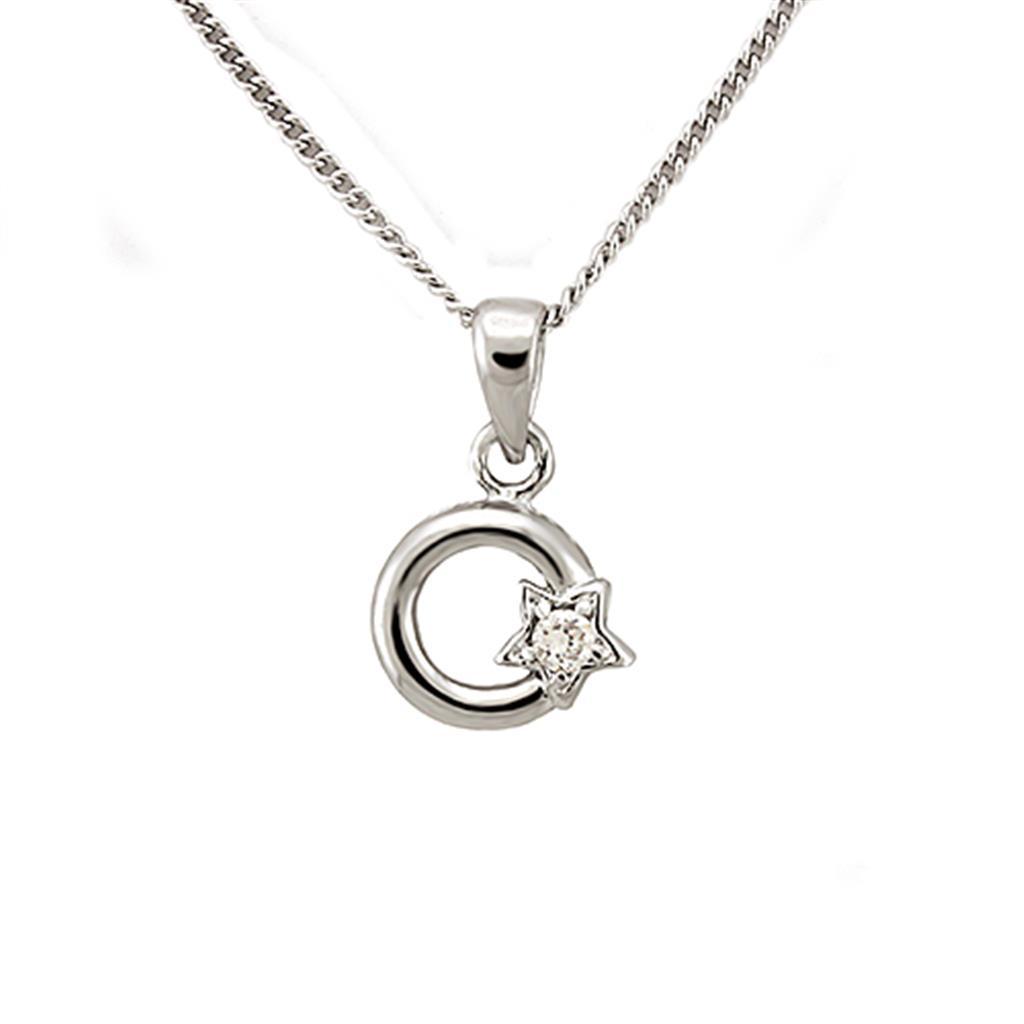JCEA1354 Rhodium Brass Chain Pendant with AAA Grade CZ  in Clear