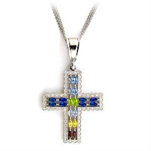 JCEA556 Rhodium 925 Sterling Silver Necklace with AAA Grade CZ  in Multi Color