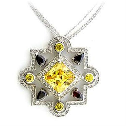 JCEA557 Rhodium 925 Sterling Silver Necklace with AAA Grade CZ  in Multi Color