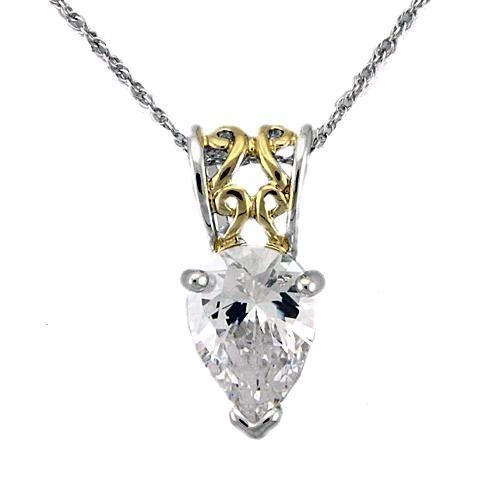 JCEAS783 Reverse Two-Tone 925 Sterling Silver Chain Pendant with AAA Grade CZ  in Clear