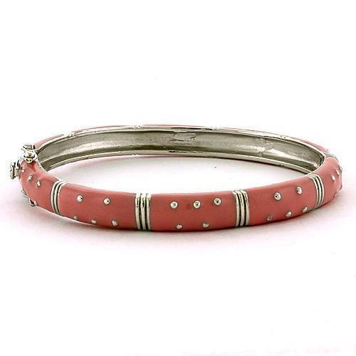 JCEAS811 Rhodium 925 Sterling Silver Bangle with Epoxy  in Rose