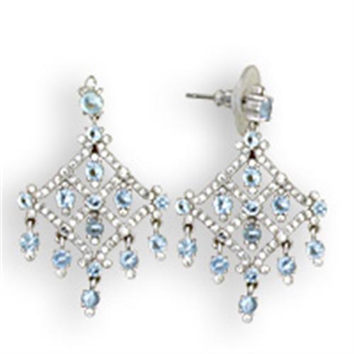 JCE5801 Rhodium 925 Sterling Silver Earrings with Top Grade Crystal  in Sea Blue-Default Title