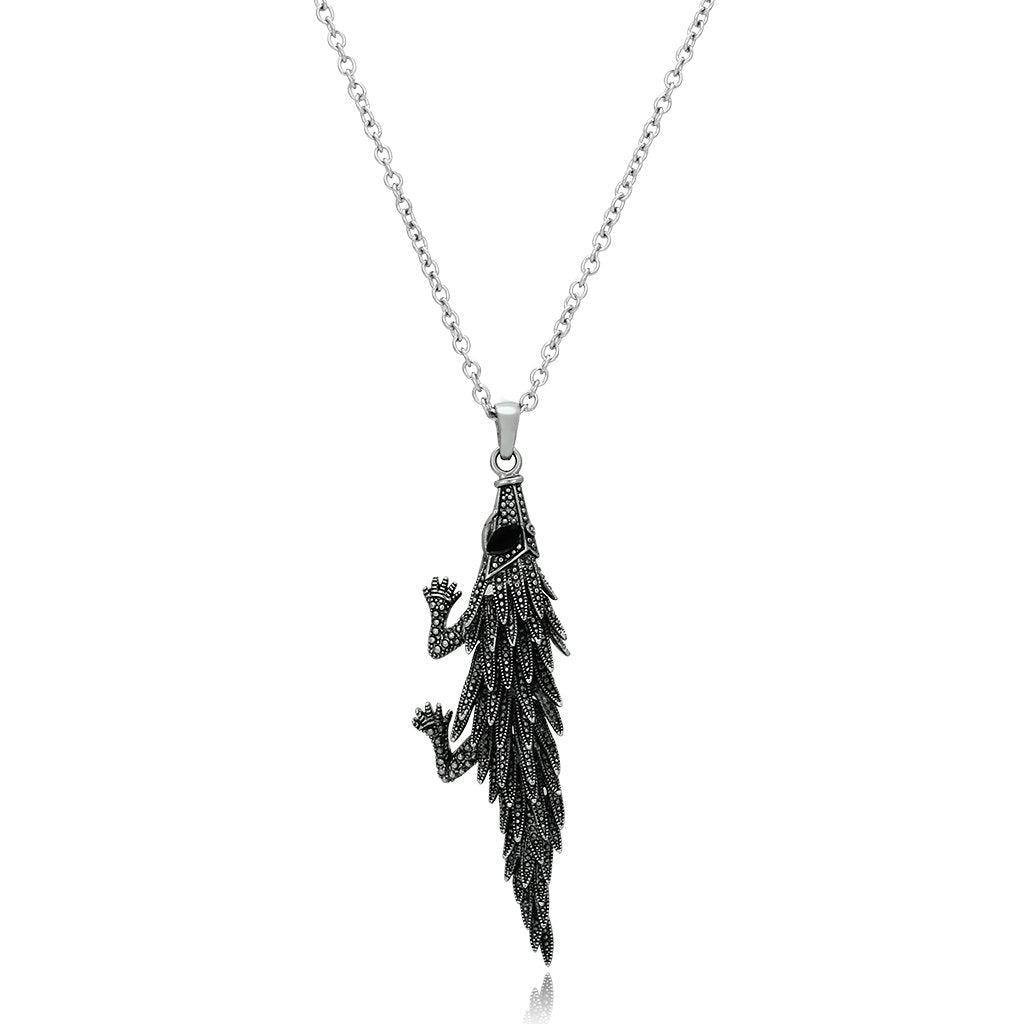 JCE1124 High polished (no plating) Stainless Steel Pendant with Top Grade Crystal  in Jet