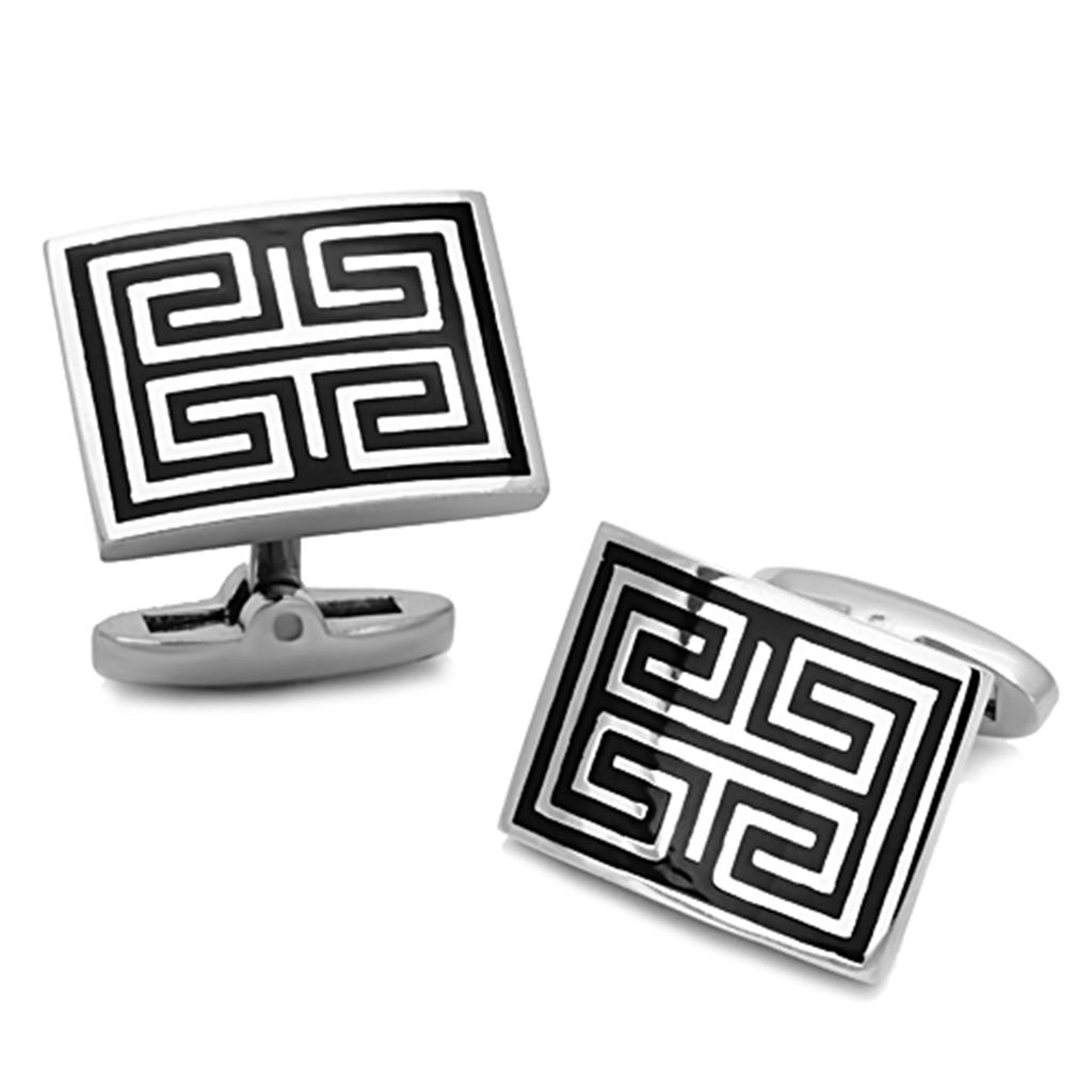 JCE1265 High polished (no plating) Stainless Steel Cufflink with Epoxy  in Jet
