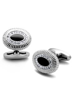 JCE1656 High polished (no plating) Stainless Steel Cufflink with Top Grade Crystal  in Clear