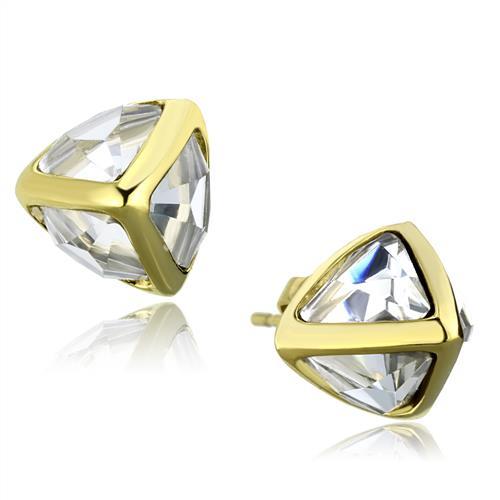 JCE2148 IP Gold(Ion Plating) Stainless Steel Earrings with Synthetic Synthetic Glass in Clear
