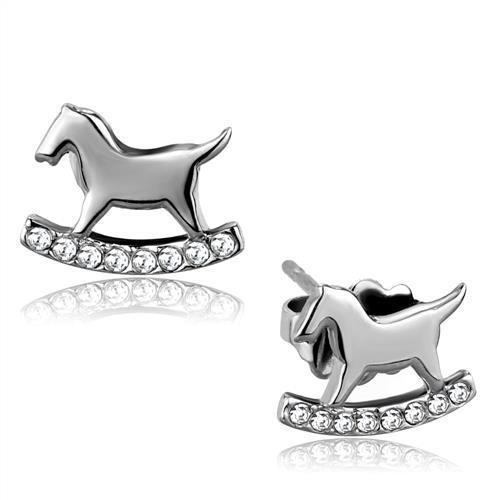 JCE2153 High polished (no plating) Stainless Steel Earrings with Top Grade Crystal  in Clear