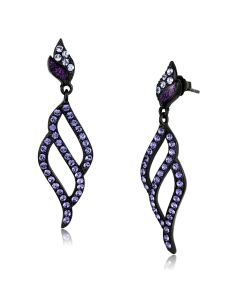 JCE2379 IP Black(Ion Plating) Stainless Steel Earrings with Top Grade Crystal  in Tanzanite