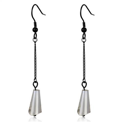JCE2381 IP Black(Ion Plating) Stainless Steel Earrings with Synthetic Synthetic Glass in Clear