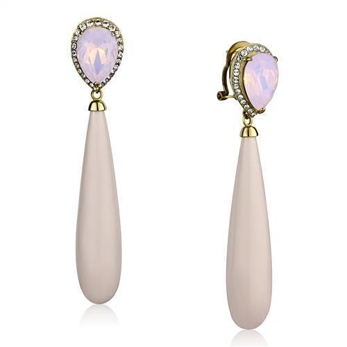 JCE2543 IP Gold(Ion Plating) Stainless Steel Earrings with Top Grade Crystal  in Light Rose