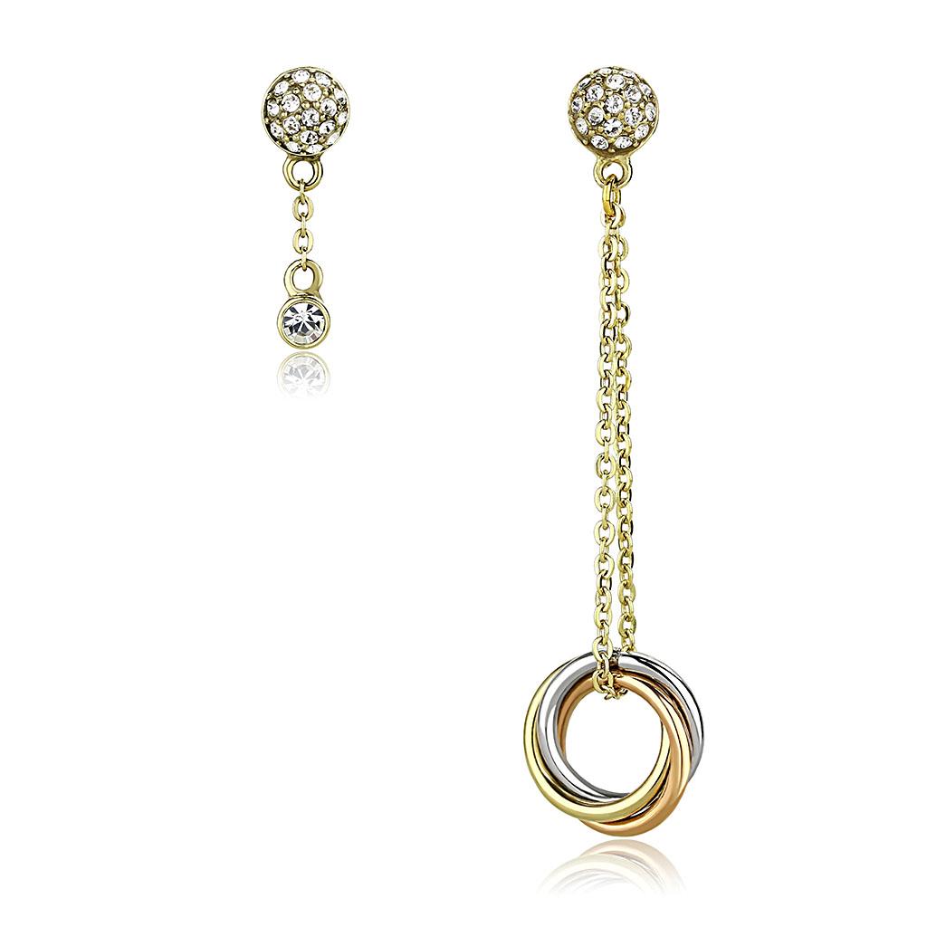 JCE2579 IP Gold & IP Rose Gold (Ion Plating) Stainless Steel Earrings with Top Grade Crystal  in Clear