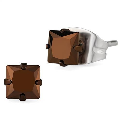 JCE2582 Two Tone IP Light Brown (IP Light coffee) Stainless Steel Earrings with AAA Grade CZ  in Light Coffee