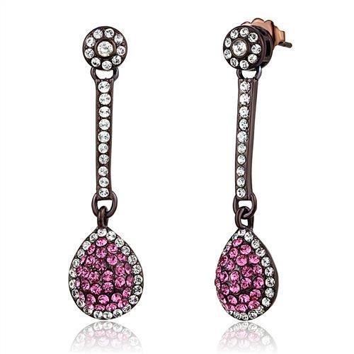 JCE2724 IP Dark Brown (IP coffee) Stainless Steel Earrings with Top Grade Crystal  in Rose