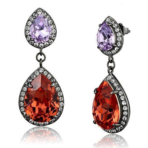JCE2725 IP Light Black  (IP Gun) Stainless Steel Earrings with Top Grade Crystal  in Orange