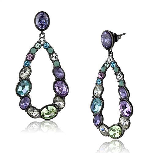 JCE2785 IP Light Black  (IP Gun) Stainless Steel Earrings with AAA Grade CZ  in Multi Color