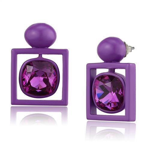 JCE2789 No Plating Stainless Steel Earrings with Top Grade Crystal  in Fuchsia