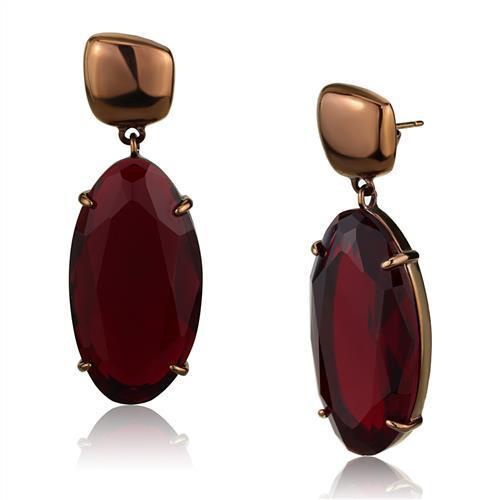 JCE2818 IP Coffee light Stainless Steel Earrings with Synthetic Synthetic Glass in Siam