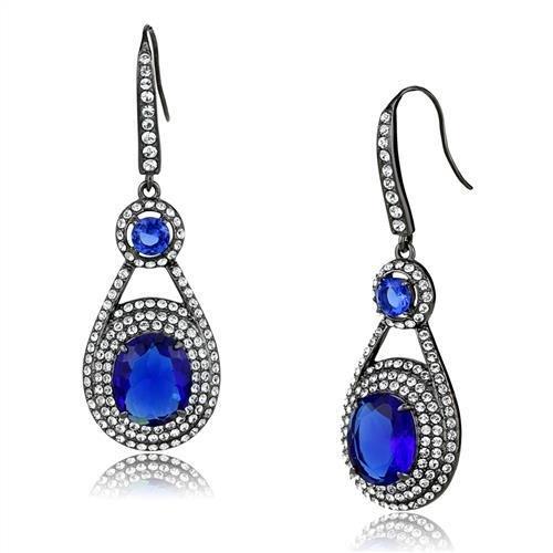JCE2851 IP Light Black  (IP Gun) Stainless Steel Earrings with Synthetic Synthetic Glass in Sapphire