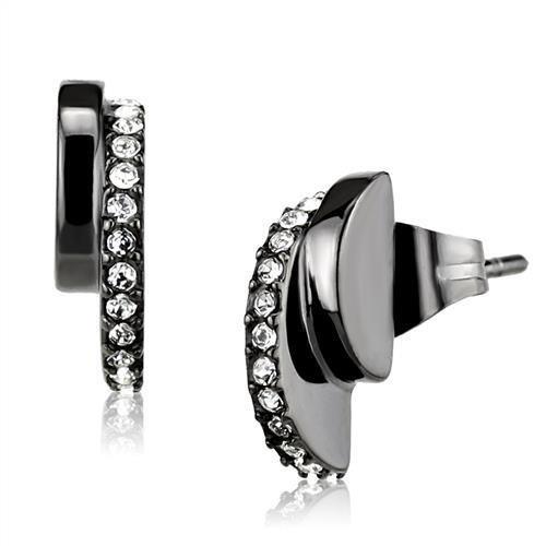 JCE2855 IP Light Black  (IP Gun) Stainless Steel Earrings with Top Grade Crystal  in Clear