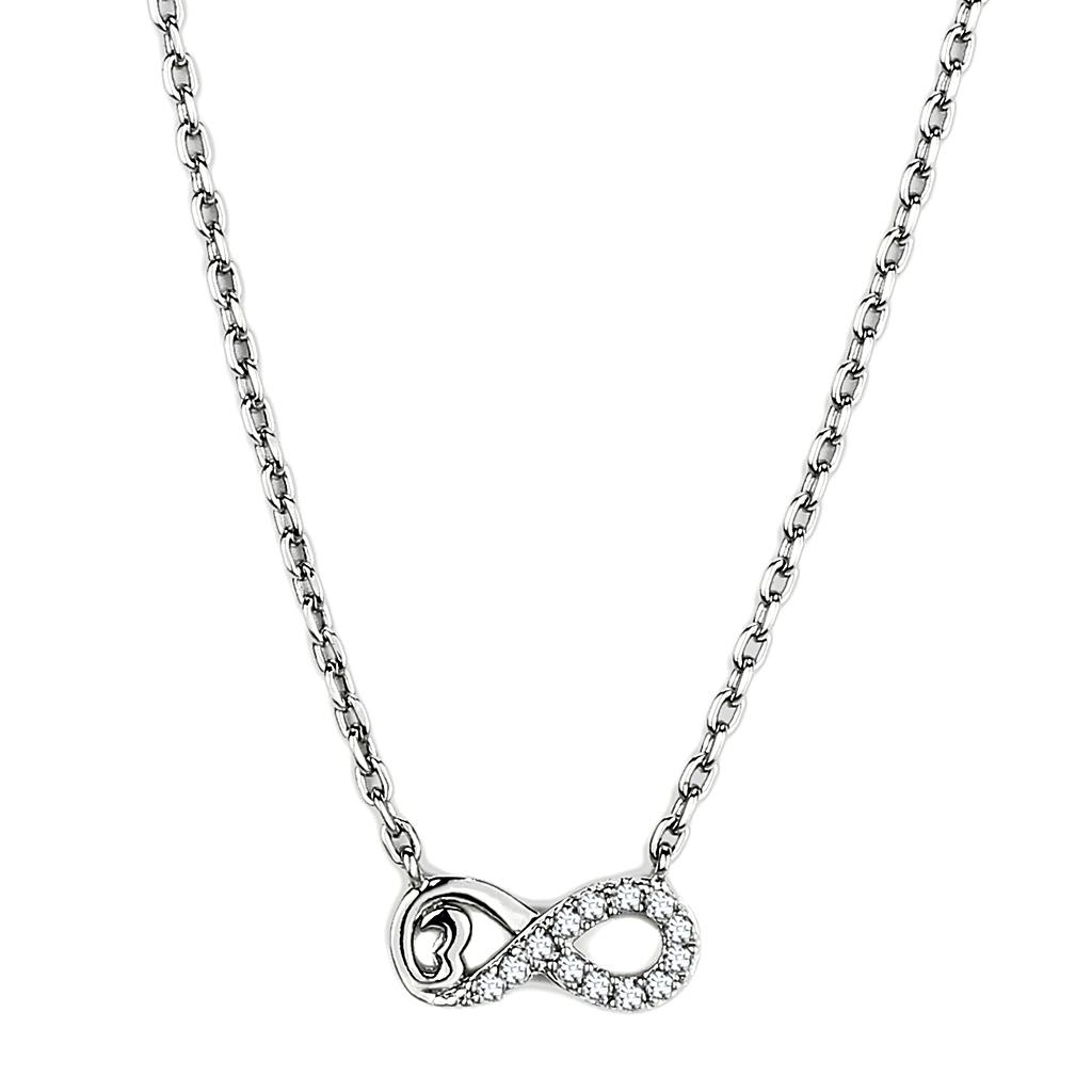 JCE2885 High polished (no plating) Stainless Steel Necklace with AAA Grade CZ  in Clear