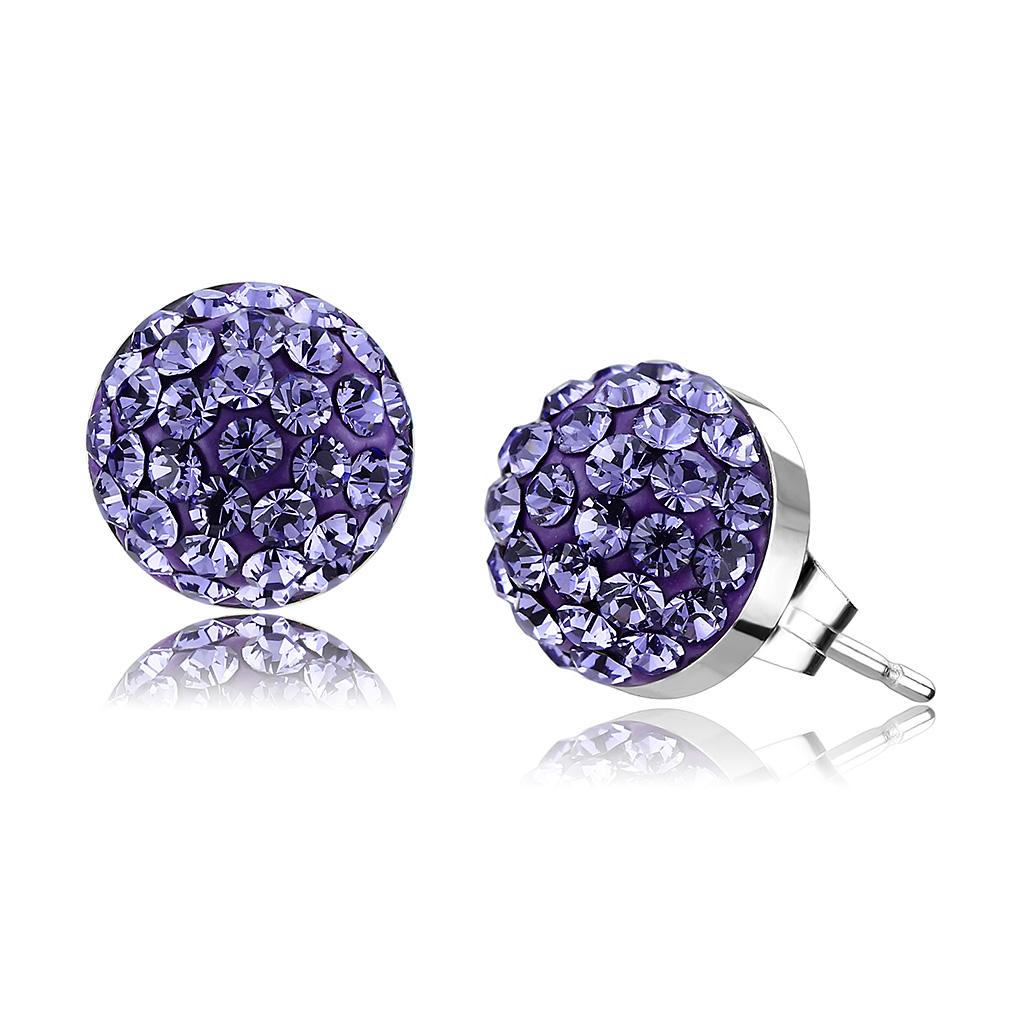 JCE3551 High polished (no plating) Stainless Steel Earrings with Top Grade Crystal  in Tanzanite