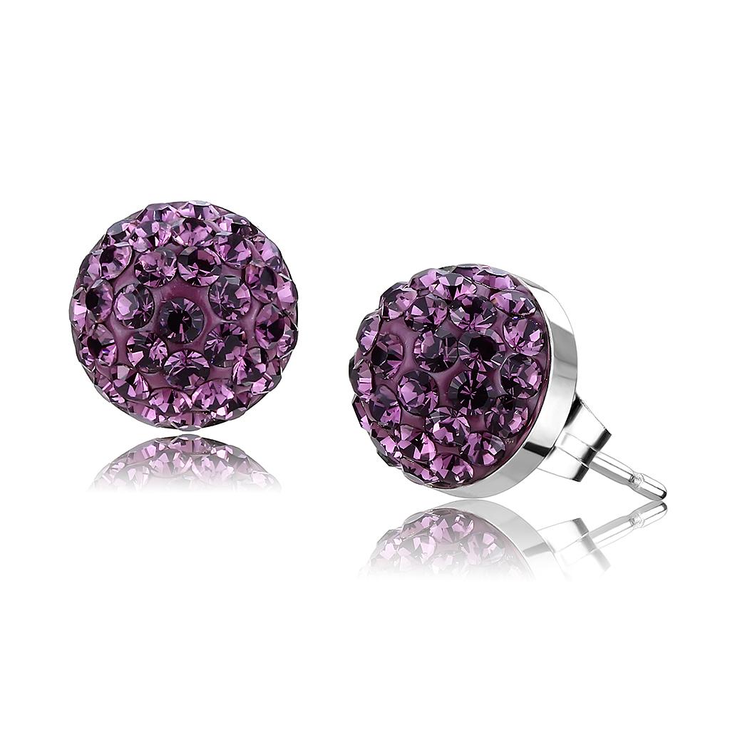 JCE3552 High polished (no plating) Stainless Steel Earrings with Top Grade Crystal  in Amethyst