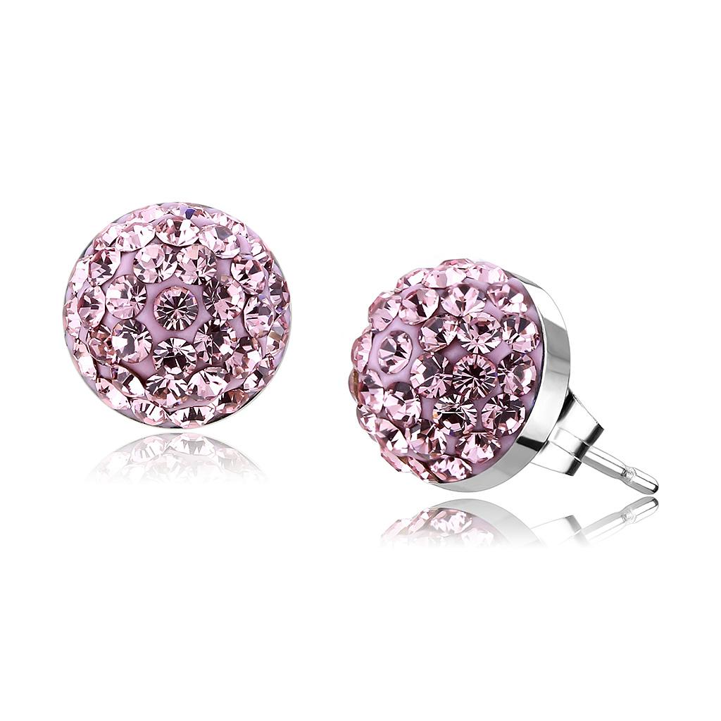 JCE3554 High polished (no plating) Stainless Steel Earrings with Top Grade Crystal  in Light Rose