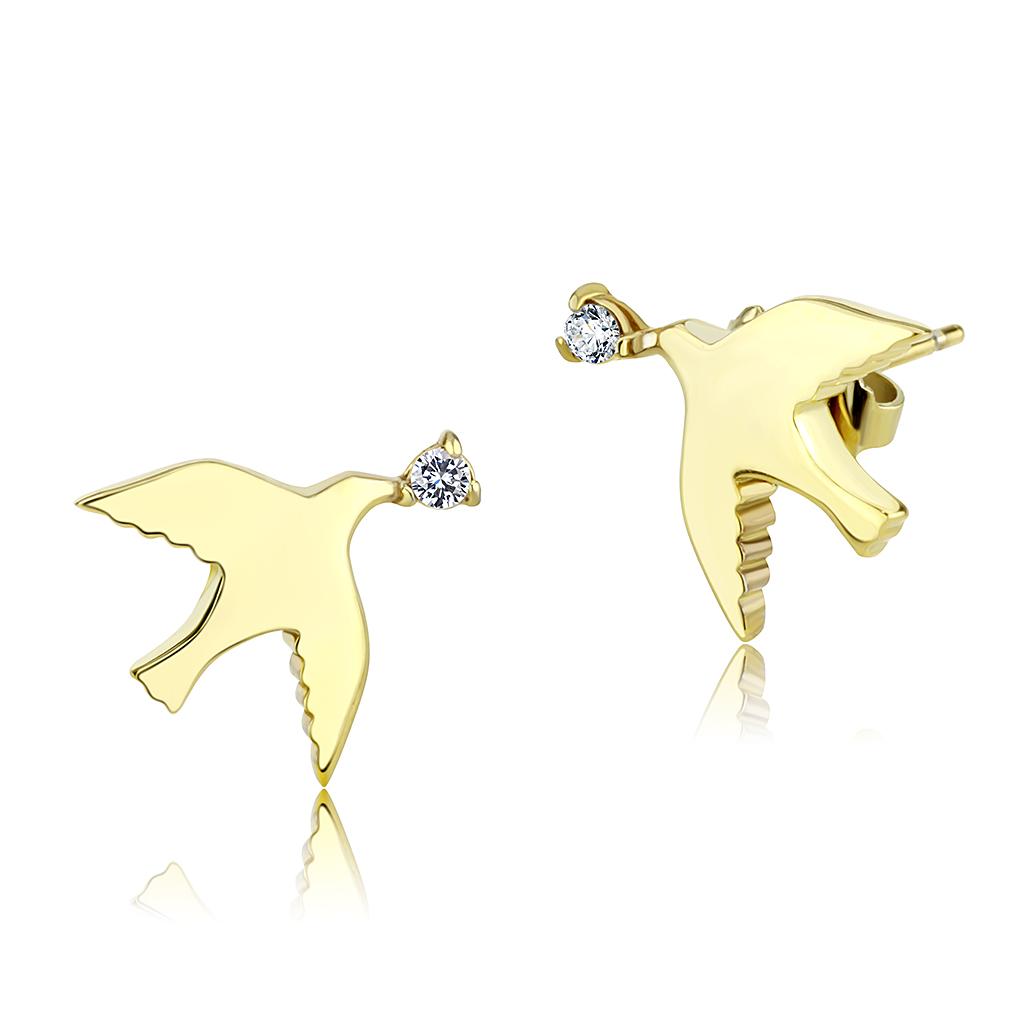 JCE3603 IP Gold(Ion Plating) Stainless Steel Earrings with AAA Grade CZ  in Clear