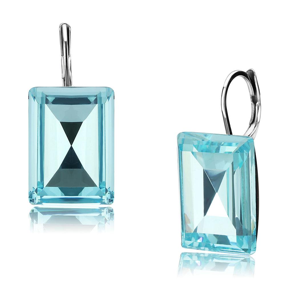 JCE3649 High polished (no plating) Stainless Steel Earrings with Top Grade Crystal  in Sea Blue