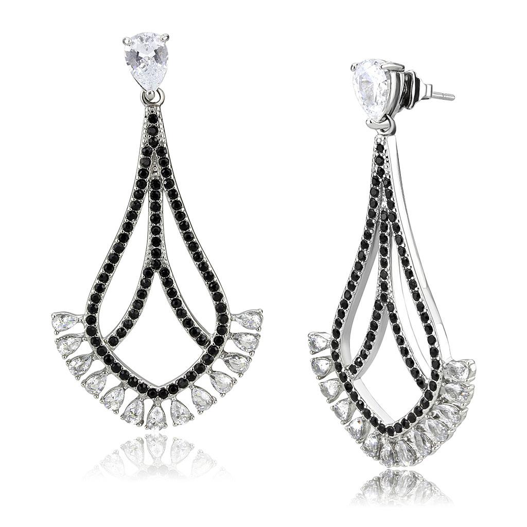 JCE3664 High polished (no plating) Stainless Steel Earrings with AAA Grade CZ  in Clear