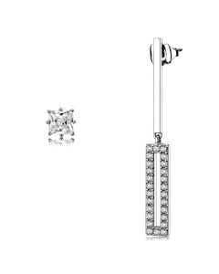 JCE3682 High polished (no plating) Stainless Steel Earrings with AAA Grade CZ  in Clear