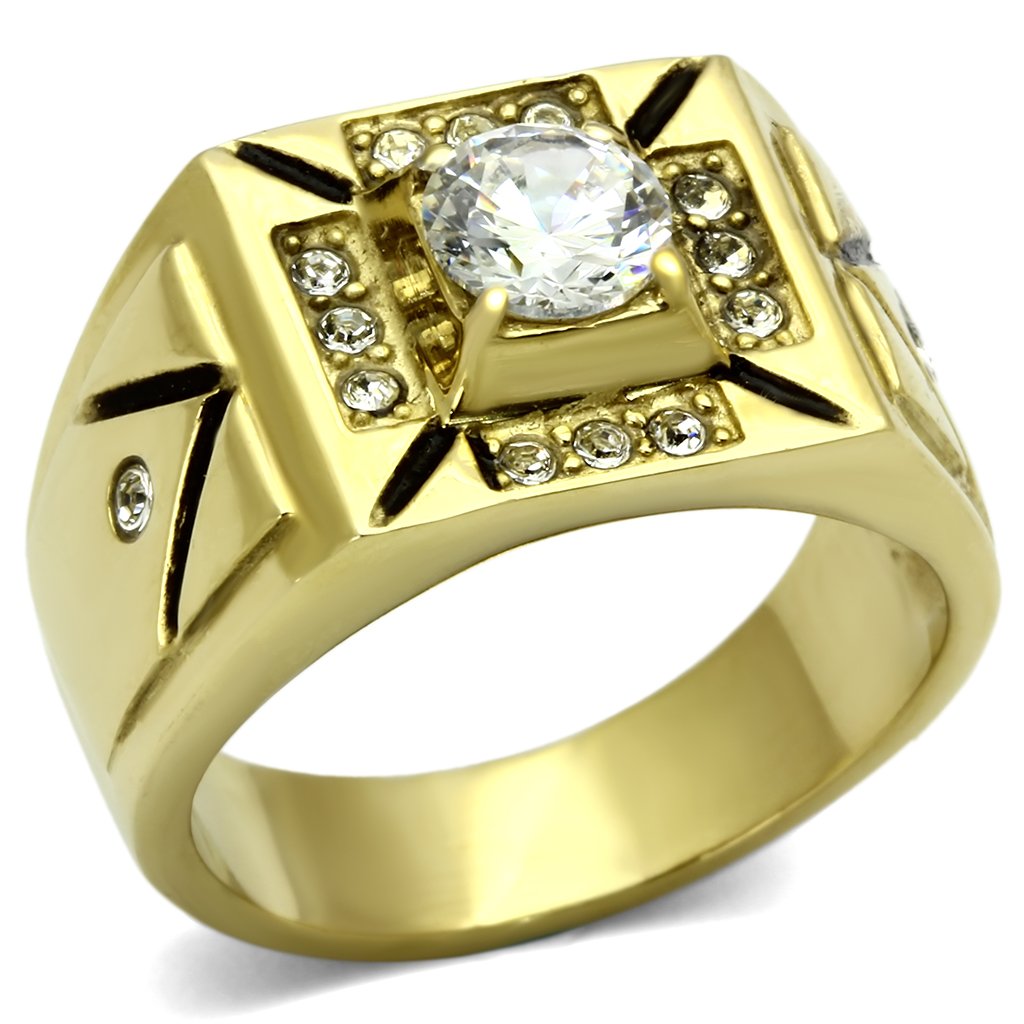 JCE723 IP Gold(Ion Plating) Stainless Steel Ring with AAA Grade CZ  in Clear
