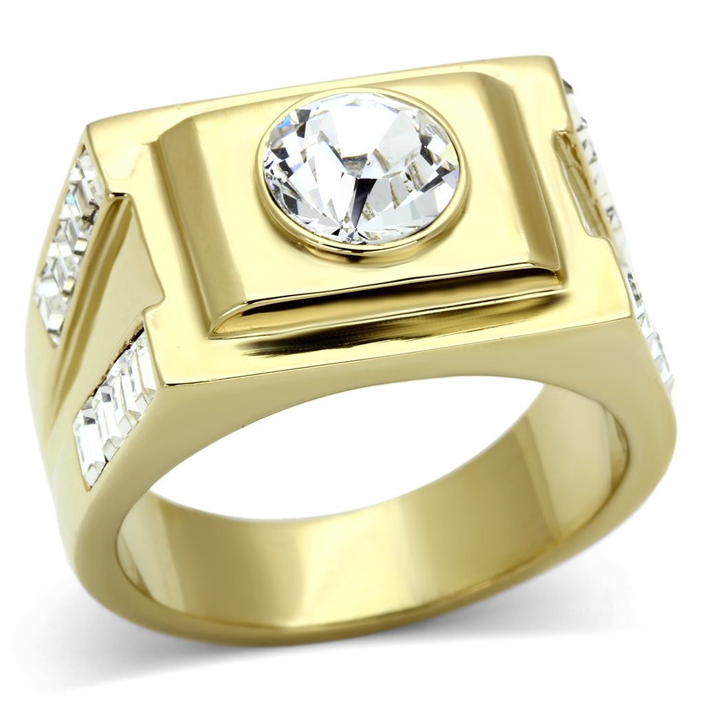 JCE725 IP Gold(Ion Plating) Stainless Steel Ring with Top Grade Crystal  in Clear