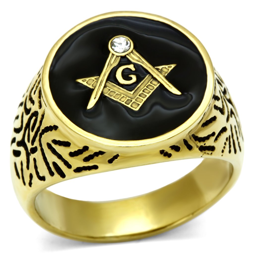 JCE768 IP Gold(Ion Plating) Stainless Steel Ring with Top Grade Crystal  in Clear