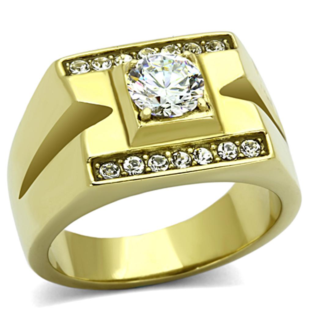 JCE777 IP Gold(Ion Plating) Stainless Steel Ring with AAA Grade CZ  in Clear