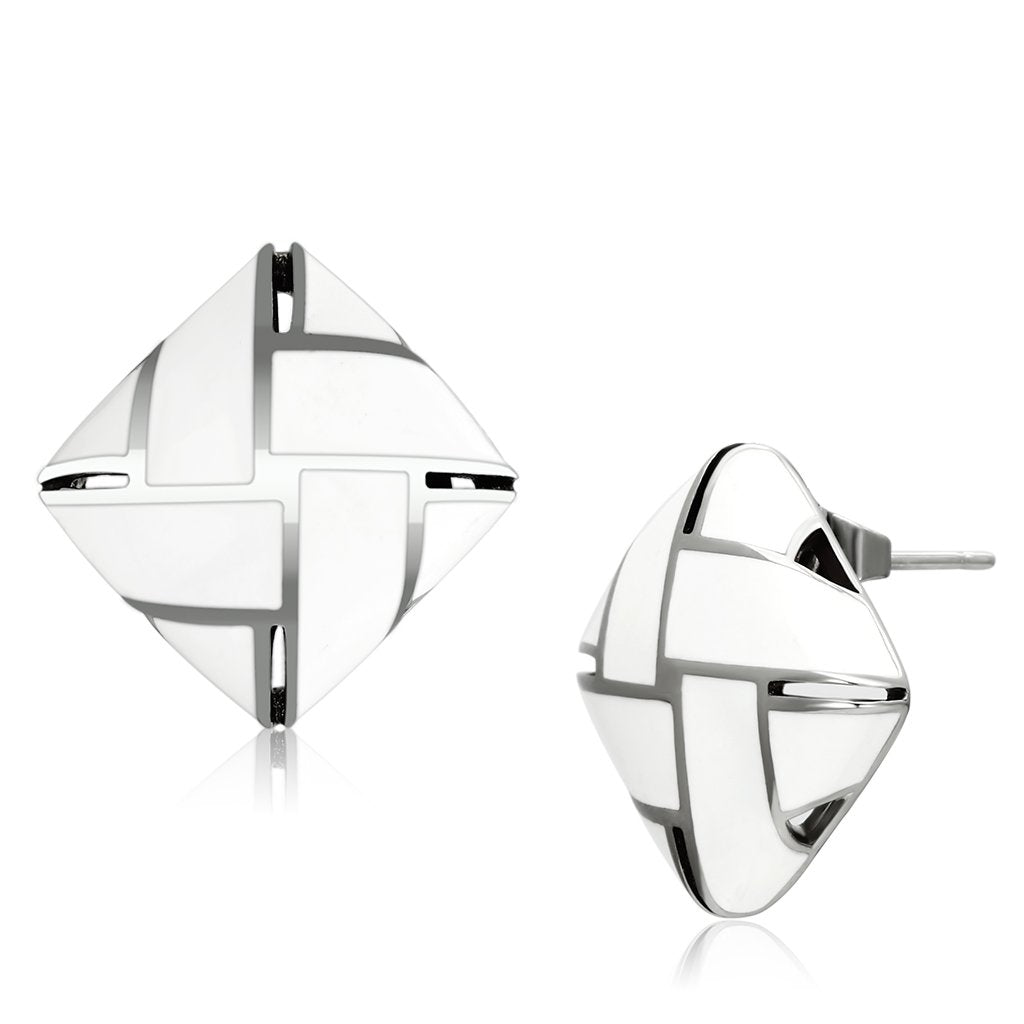 JCE896 High polished (no plating) Stainless Steel Earrings with Epoxy  in White
