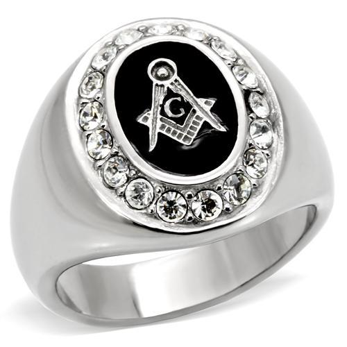 JCE8X023 High polished (no plating) Stainless Steel Ring with Top Grade Crystal  in Clear
