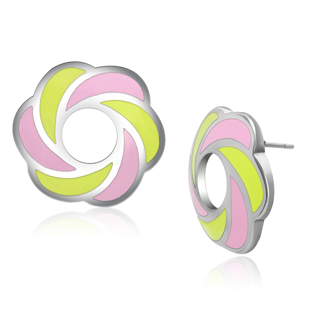 JCE904 High polished (no plating) Stainless Steel Earrings with Epoxy  in Multi Color