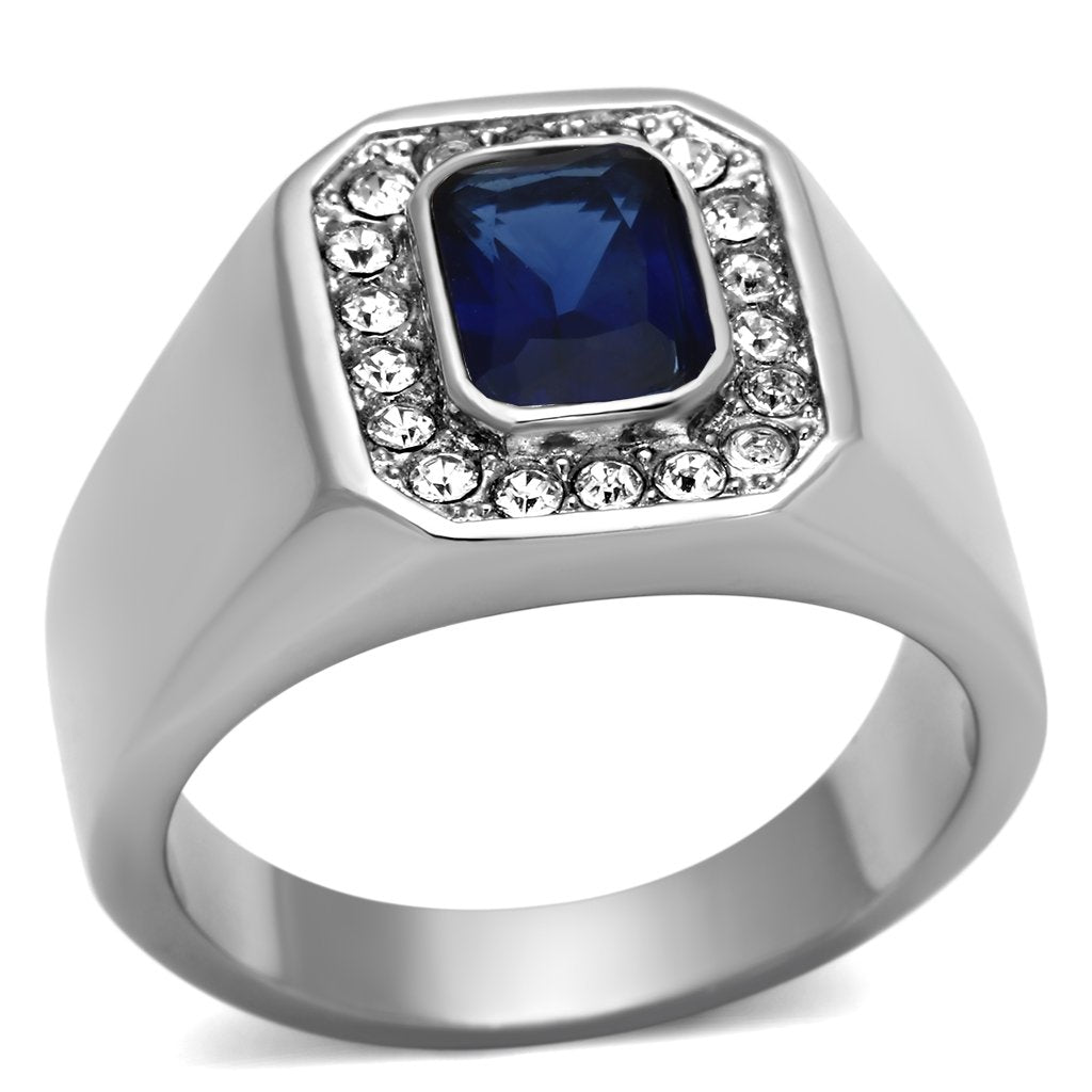 JCE954 High polished (no plating) Stainless Steel Ring with Synthetic Synthetic Glass in Montana