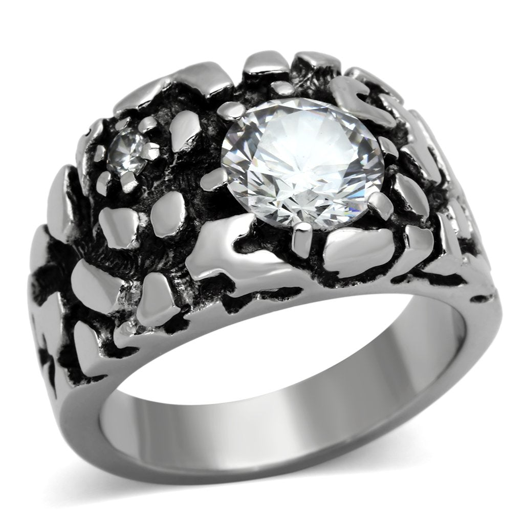 JCE958 High polished (no plating) Stainless Steel Ring with AAA Grade CZ  in Clear