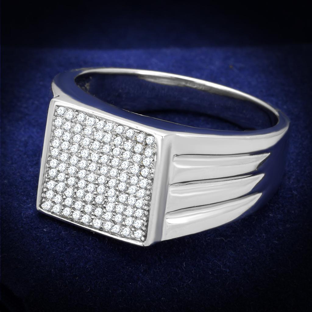 JCE214 Rhodium 925 Sterling Silver Ring with AAA Grade CZ  in Clear